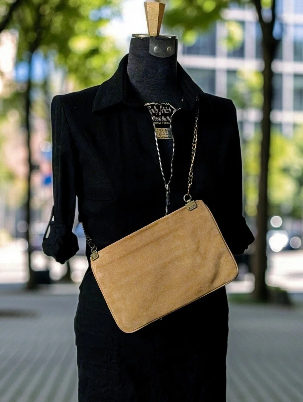 Vintage Y2K Massimo Dutti Dual Style Lizard Gold Leather & Suede Shoulder Clutch